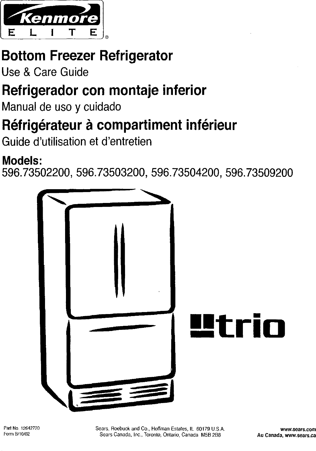 Kenmore Refrigerator 795.73167.610 User Manual